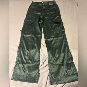 Girls High Waisted Satin Cargo Pants